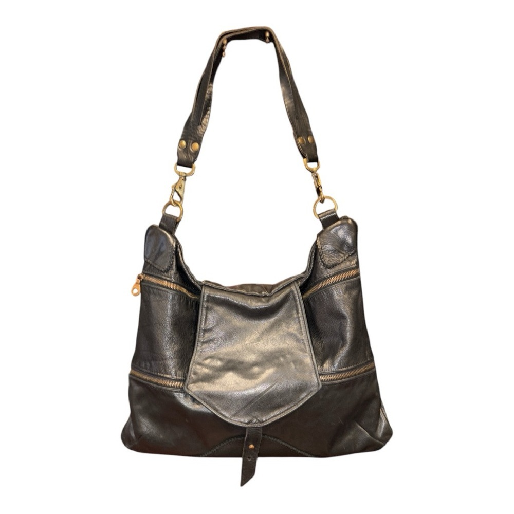 Jas M. B. London Perforated Leather Flap Top Large Square Shoulder Bag P11